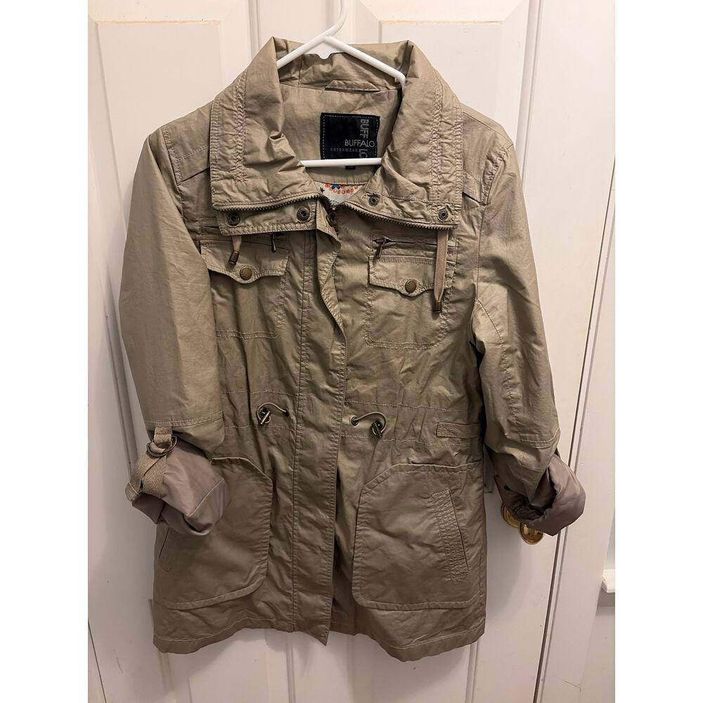 Buffalo David Bitton Khaki Utility Cargo Jacket Floral Lining Size Medium - Picture 5 of 10